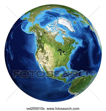 Stock Illustration - 3D rendering of planet Earth centered on North America.. Fotosearch