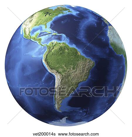 Stock Illustration - 3D rendering of planet Earth, centered on South America.. Fotosearch