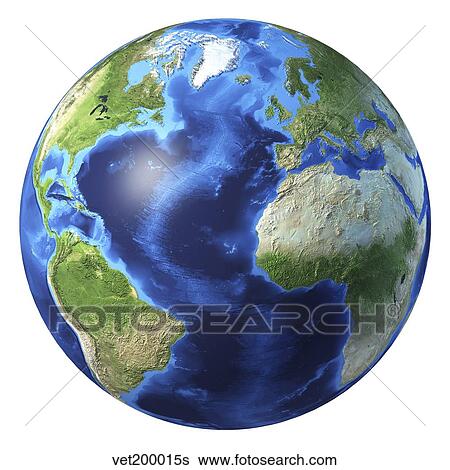Stock Illustration - 3D rendering of planet Earth centered on Atlantic Ocean.. Fotosearch