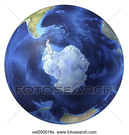 3D rendering of planet Earth, centered on the South Pole. View Large Illustration Stock Illustration - 3D rendering of planet Earth, centered on the South Pole.. Fotosearch