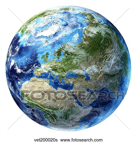 3D rendering of planet Earth, centered on Europe. View Large Illustration Stock Illustration - 3D rendering of planet Earth, centered on Europe.. Fotosearch
