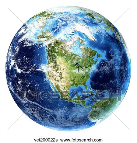 Stock Illustration - 3D rendering of planet Earth, centered on North America.. Fotosearch