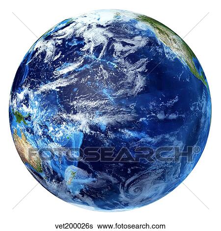 Stock Illustration - 3D rendering of planet Earth, centered on the Pacific Ocean.. Fotosearch