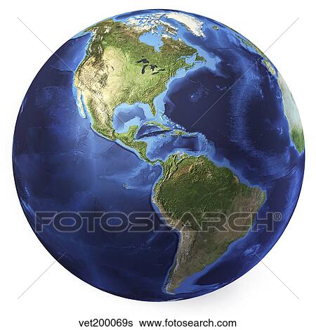 3D rendering of planet Earth, centered on North America and South America. View Large Illustration Stock Illustration - 3D rendering of planet Earth, centered on North America and South America.. Fotosearch
