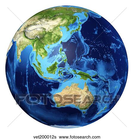 3D rendering of planet Earth with clouds, Oceania view. View Large Illustration Stock Illustration - 3D rendering of planet Earth with clouds, Oceania view.. Fotosearch