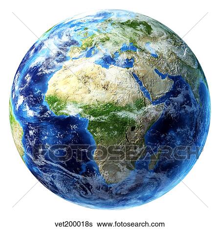 Stock Illustration - 3D rendering of planet Earth with clouds, centered on Africa.. Fotosearch