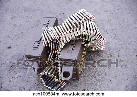 7. 62mm belted rounds with ammunition box. View Large Photo Image Picture - 7. 62mm belted rounds with ammunition box.. Fotosearch
