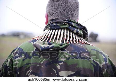 7. 62mm rounds around the shoulders of a British soldier. View Large Photo Image Picture - 7. 62mm rounds around the shoulders of a British soldier.. Fotosearch