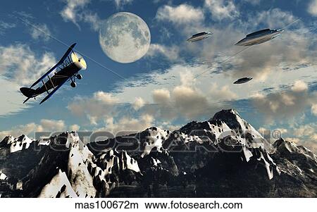 A 1930s DH 82 Tiger Moth biplane encounters a group of UFO's. View Large Illustration Stock Illustration - A 1930s DH 82 Tiger Moth biplane encounters a group of UFO's.. Fotosearch