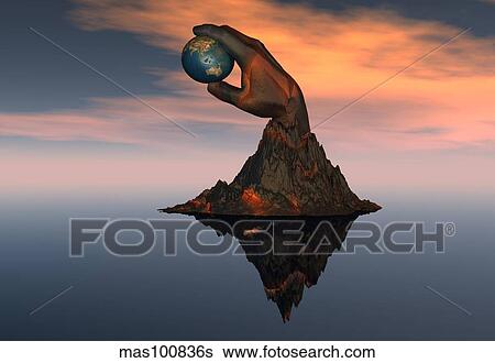 Stock Illustration - A 3D conceptual image of the world at your fingertips.. Fotosearch