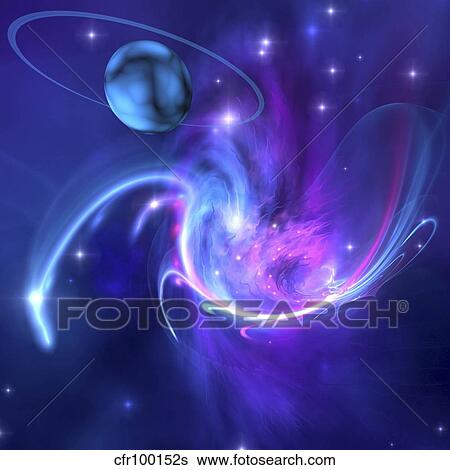 A beautiful nebula and a ringed planet. View Large Illustration Stock Illustration - A beautiful nebula and a ringed planet.. Fotosearch