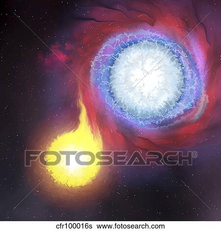 Stock Illustration - A binary star system.. Fotosearch