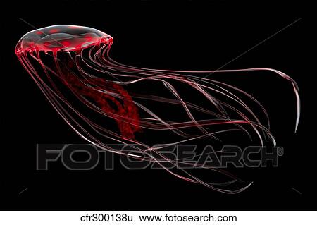 A bioluminescent red jellyfish. View Large Illustration Stock Illustration - A bioluminescent red jellyfish.. Fotosearch