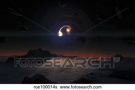 A black hole is slowly destroying an entire solar system. View Large Illustration Stock Illustration - A black hole is slowly destroying an entire solar system.. Fotosearch