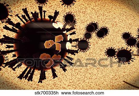 Drawing - A black swarm of H5N1 avian flu viruses are attacked by antibodies.. Fotosearch