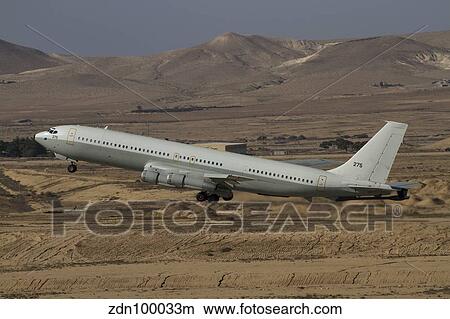 A Boeing 707 Re'em of the Israeli Air Force over Israel. View Large Photo Image Picture - A Boeing 707 Re'em of the Israeli Air Force over Israel.. Fotosearch