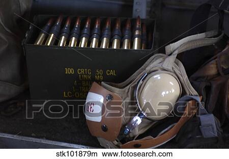 Picture - A box of live M2. 50 caliber machine gun ammunition.. Fotosearch