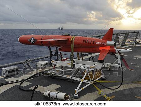 A BQM-74E drone prepares to launch from the flight deck of USS Underwood. View Large Photo Image Picture - A BQM-74E drone prepares to launch from the flight deck of USS Underwood.. Fotosearch
