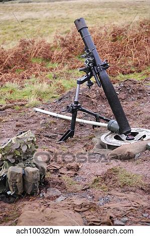 A British L16A2 81mm mortar tube. View Large Photo Image Picture - A British L16A2 81mm mortar tube.. Fotosearch
