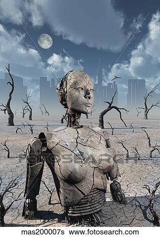 A broken down petrified android robot. View Large Illustration Stock Illustration - A broken down petrified android robot.. Fotosearch