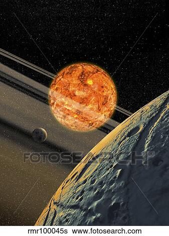 Stock Illustration - A brown dwarf star as seen from a large moon orbiting the failed star.. Fotosearch