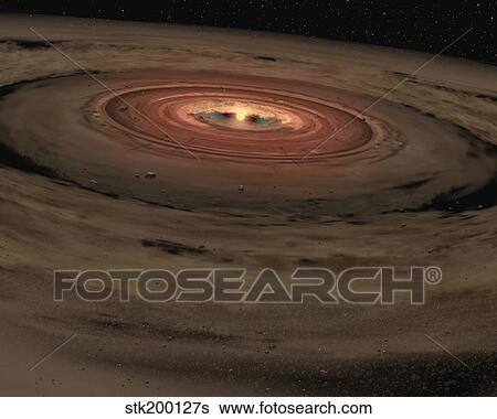 A brown dwarf surrounded by a swirling disk of planet-building dust View Large Illustration Stock Illustration - A brown dwarf surrounded by a swirling disk of planet-building dust. Fotosearch