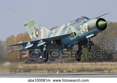 A Bulgarian Air Force MiG-21bis jet fighter taking off. View Large Photo Image Picture - A Bulgarian Air Force MiG-21bis jet fighter taking off.. Fotosearch