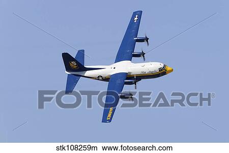 A C-130 Hercules of the Blue Angels flight demonstration squadron. View Large Photo Image Picture - A C-130 Hercules of the Blue Angels flight demonstration squadron.. Fotosearch