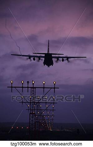 Picture - A C-130J Super Hercules landing at Ramstein Air Base, Germany.. Fotosearch