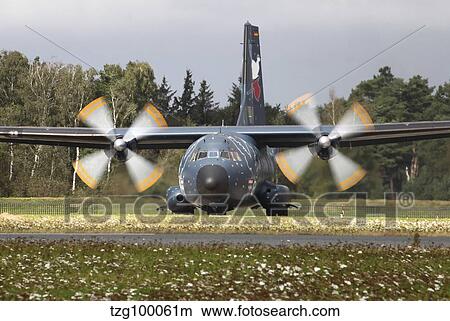 A C-160 Transall of the German Air Force on the runway. View Large Photo Image Picture - A C-160 Transall of the German Air Force on the runway.. Fotosearch