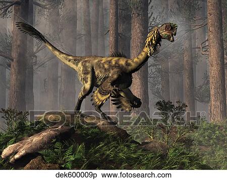 A Citipati in a fern covered forest. View Large Illustration Stock Illustration - A Citipati in a fern covered forest.. Fotosearch