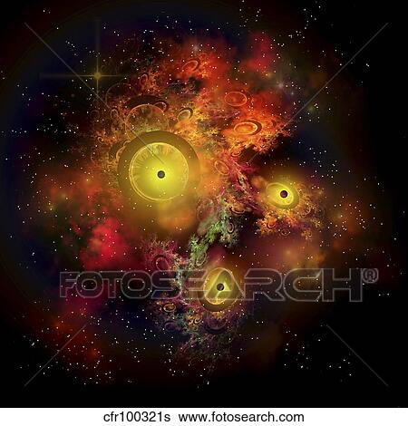 Stock Illustration - A collection of colorful nebulae, gases, dust, stars and interstellar matter.. Fotosearch