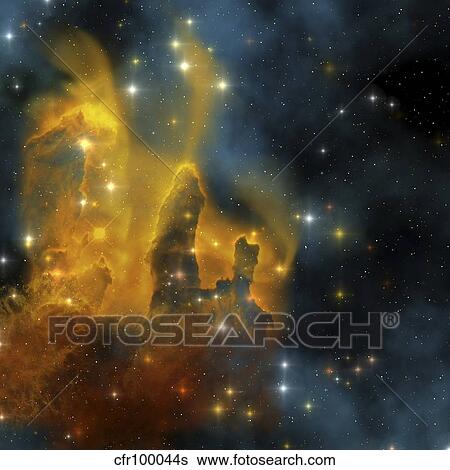 A colorful nebula shines bright with star making in its clouds. View Large Illustration Stock Illustration - A colorful nebula shines bright with star making in its clouds.. Fotosearch