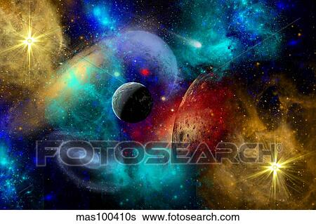A colorful part of our galaxy featuring planets, galaxies and nebulae. View Large Illustration Stock Illustration - A colorful part of our galaxy featuring planets, galaxies and nebulae.. Fotosearch