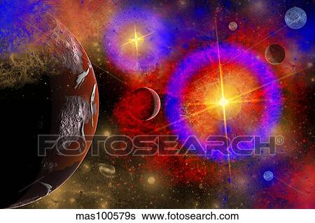 A colorful section of alien space in our galaxy. View Large Illustration Stock Illustration - A colorful section of alien space in our galaxy.. Fotosearch