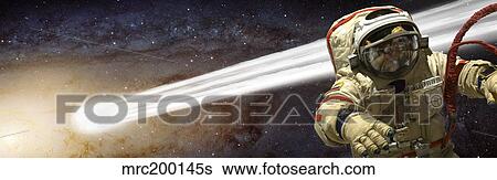 A comet passes by an astronaut in deep space. View Large Photo Image Stock Photograph - A comet passes by an astronaut in deep space.. Fotosearch