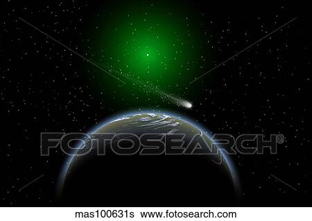 Stock Illustration - A comet passing a distant alien world.. Fotosearch