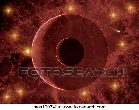 Stock Illustration - A comet passing through a nebulous star cluster.. Fotosearch