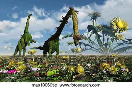 Stock Illustration - A conceptual dinosaur garden.. Fotosearch