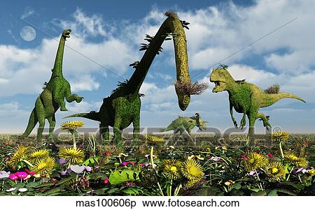 Stock Illustration - A conceptual dinosaur garden.. Fotosearch
