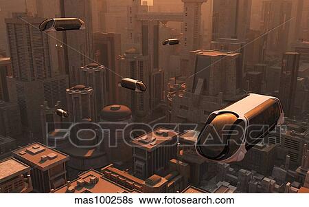 Stock Illustration - A conceptual image of a futuristic city.. Fotosearch