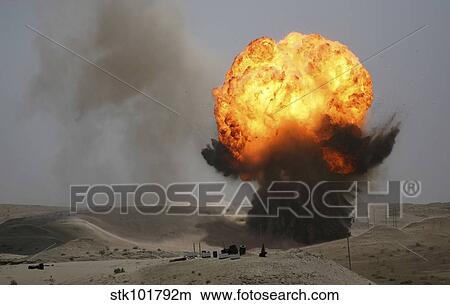 Picture - A controlled demolition of damaged ammunition and other ordnance.. Fotosearch