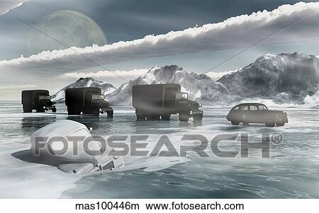 A convoy of military vehicles traveling through harsh winter weather. View Large Illustration Stock Illustration - A convoy of military vehicles traveling through harsh winter weather.. Fotosearch