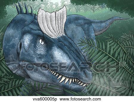 A Cryolophosaurus walking through a Jurassic forest. View Large Illustration Stock Illustration - A Cryolophosaurus walking through a Jurassic forest.. Fotosearch