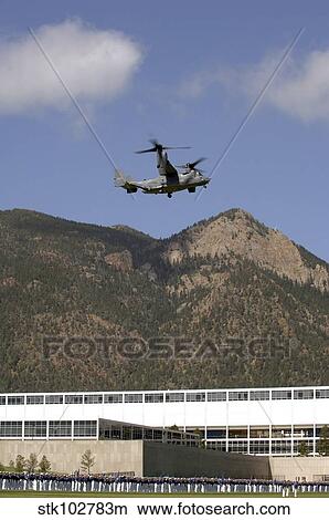 A CV-22 Osprey flies over the 2007 Graduation Parade. View Large Photo Image Picture - A CV-22 Osprey flies over the 2007 Graduation Parade.. Fotosearch