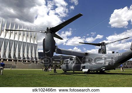 A CV-22 Osprey sits on display at the U. S. Air Force Academy. View Large Photo Image Picture - A CV-22 Osprey sits on display at the U. S. Air Force Academy.. Fotosearch