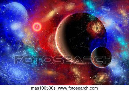 A distant part of space filled with stars, planets, nebulae and remote galaxies. View Large Illustration Stock Illustration - A distant part of space filled with stars, planets, nebulae and remote galaxies.. Fotosearch