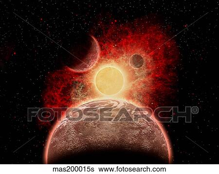 A dying alien star system. View Large Illustration Stock Illustration - A dying alien star system.. Fotosearch