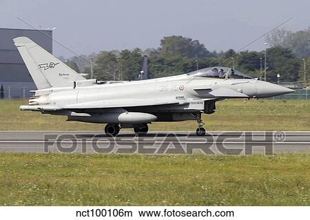 Picture - A Eurofighter Typhoon 2000 of the Italian Air Force taxiing on the runway.. Fotosearch