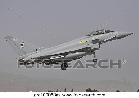 A Eurofighter Typhoon FGR4 of the Royal Air Force prepares for landing. View Large Photo Image Picture - A Eurofighter Typhoon FGR4 of the Royal Air Force prepares for landing.. Fotosearch